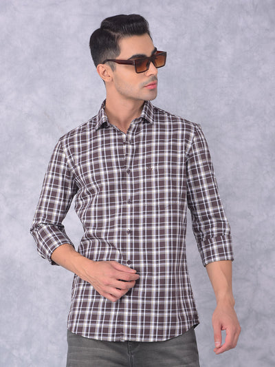 Brown Checked 100% Cotton Shirt-Men Shirts-Crimsoune Club