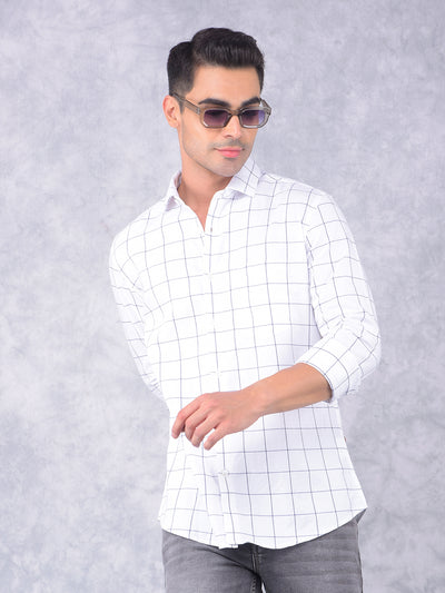 White Windowpane Check 100% Cotton Shirt-Men Shirts-Crimsoune Club