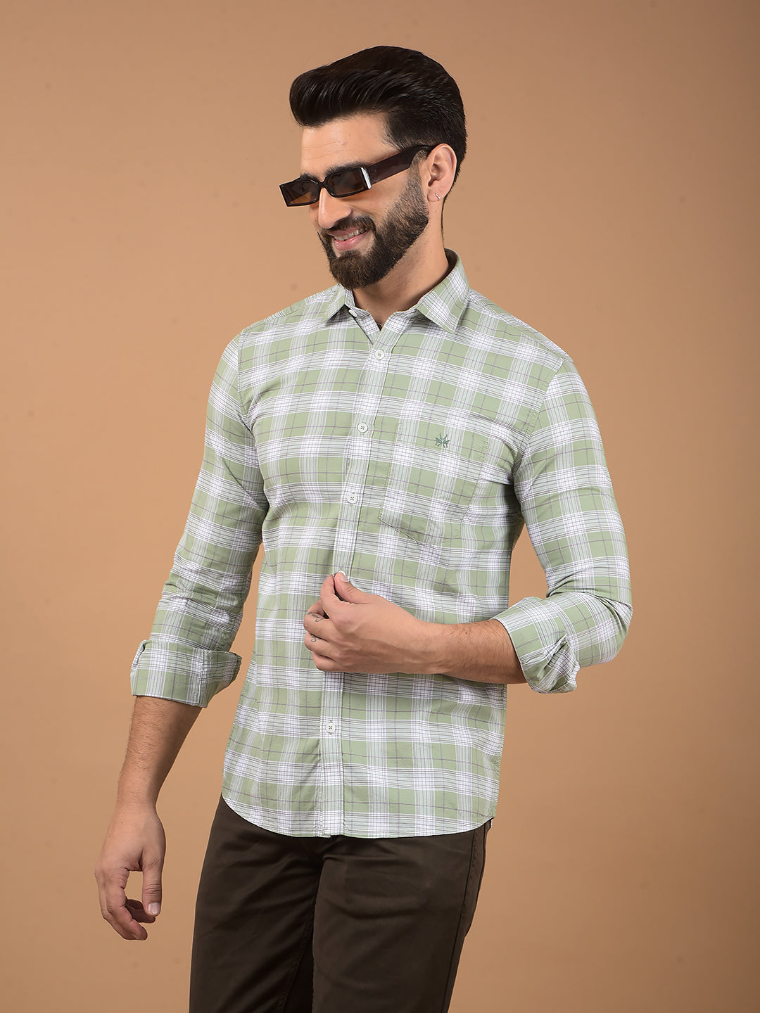 Green Checked 100% Cotton Shirt