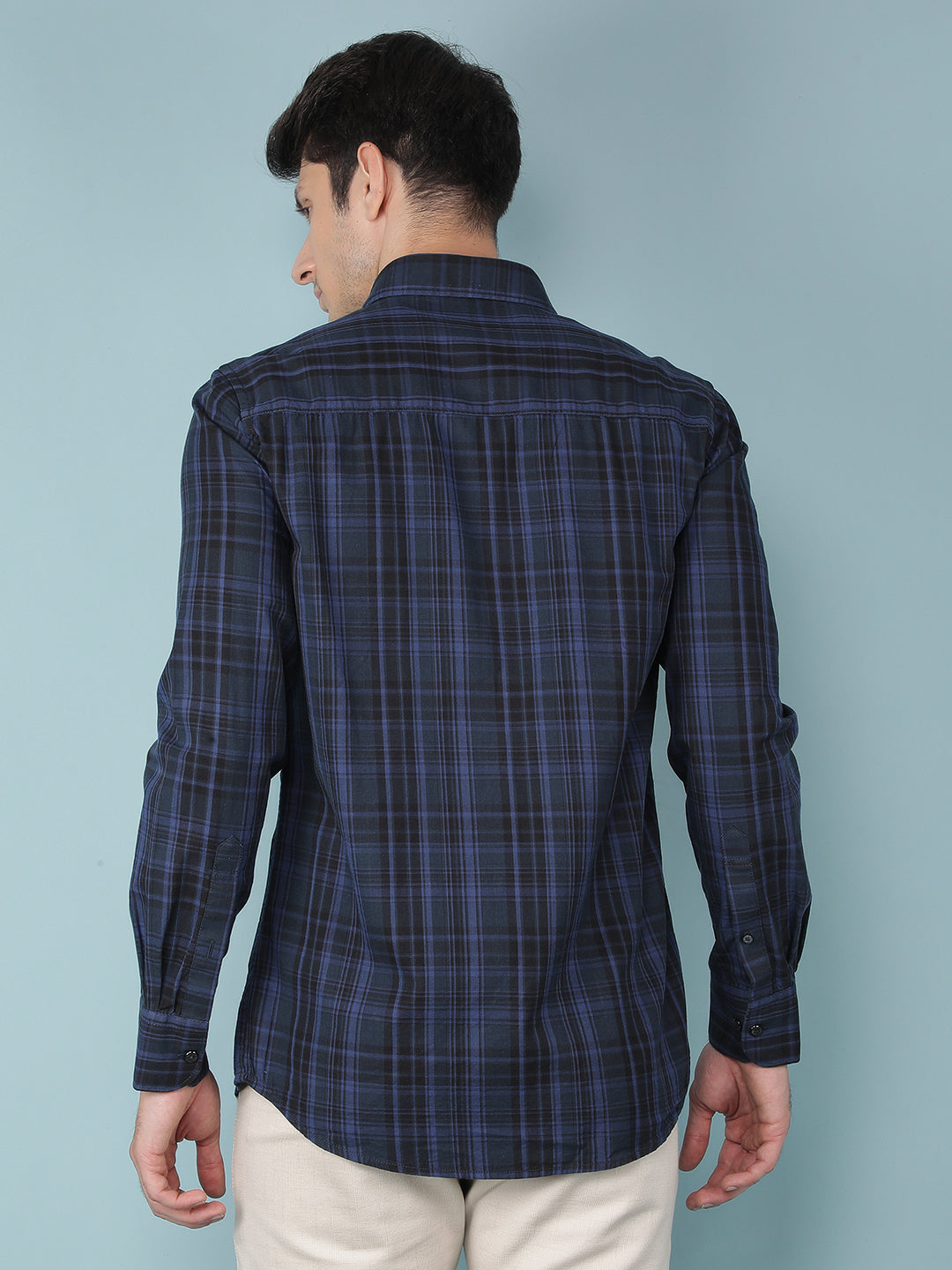 Navy Blue Checkered 100% Cotton Shirt-Men Shirts-Crimsoune Club