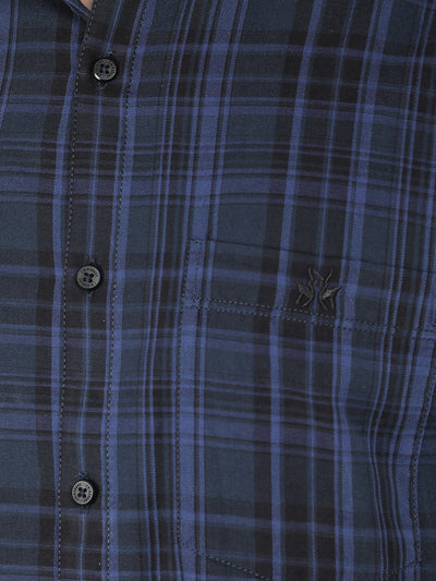 Navy Blue Checkered 100% Cotton Shirt-Men Shirts-Crimsoune Club