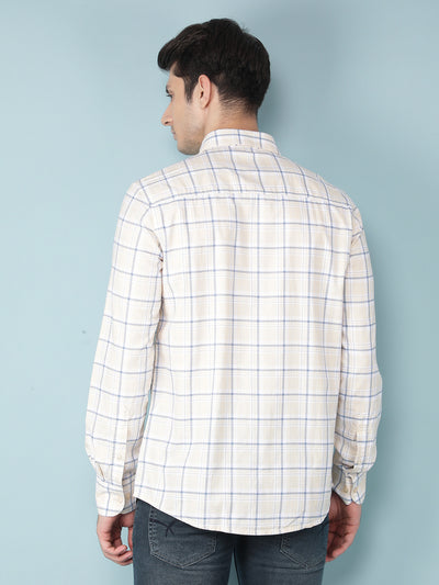 Beige Checkered 100% Cotton Shirt-Men Shirts-Crimsoune Club