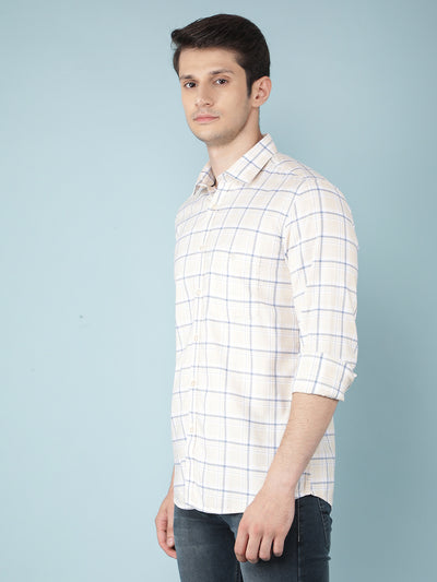 Beige Checkered 100% Cotton Shirt-Men Shirts-Crimsoune Club