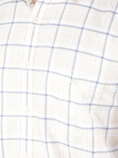 Beige Checkered 100% Cotton Shirt-Men Shirts-Crimsoune Club