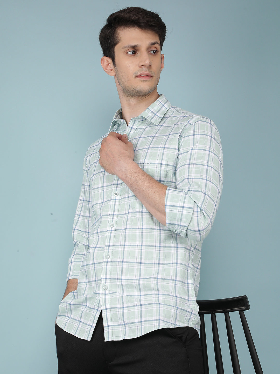 Green Checkered 100% Cotton Shirt-Men Shirts-Crimsoune Club