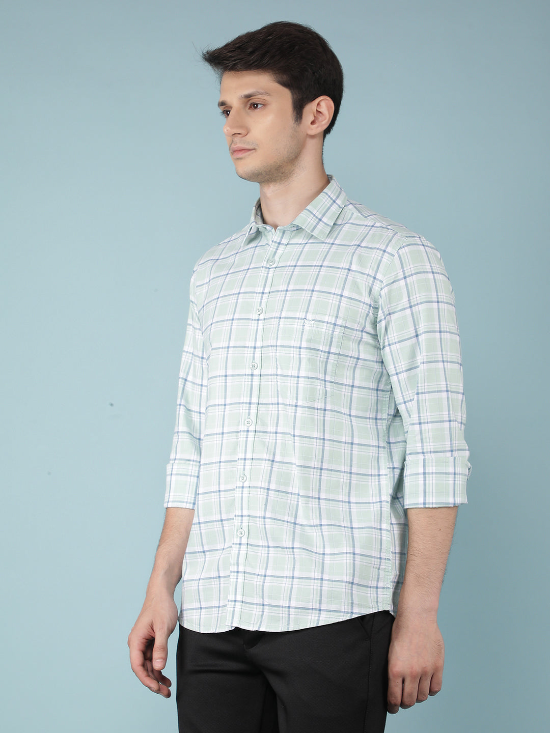 Green Checkered 100% Cotton Shirt-Men Shirts-Crimsoune Club