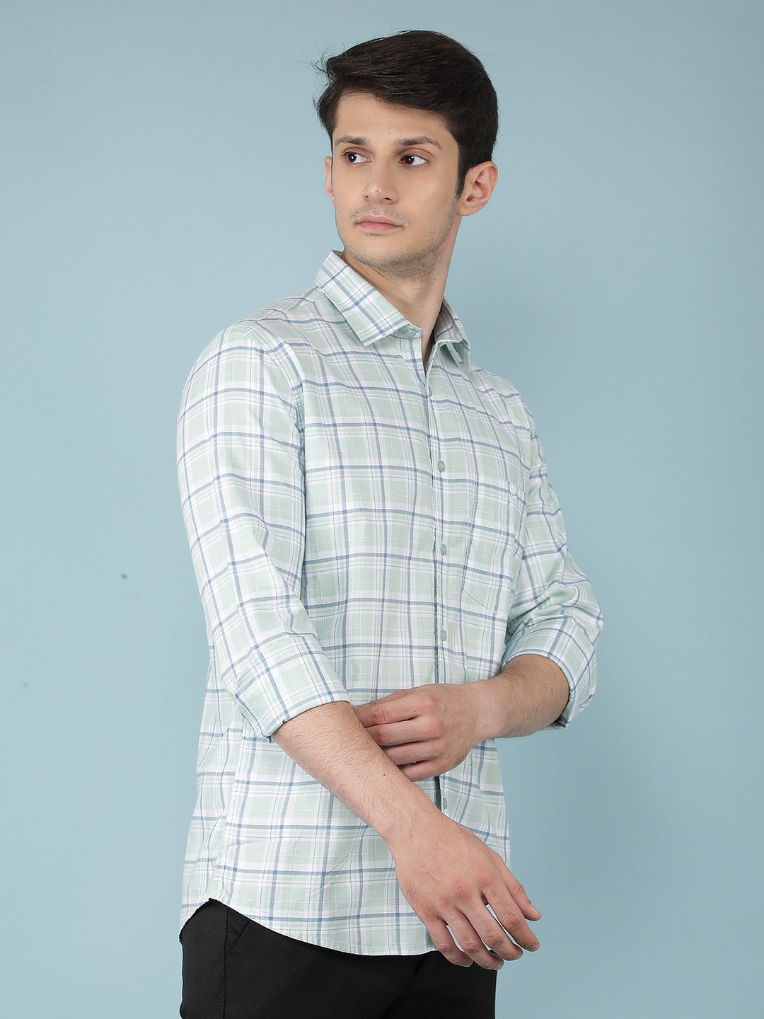 Green Checkered 100% Cotton Shirt-Men Shirts-Crimsoune Club