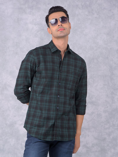 Green Checked 100% Cotton Shirt-Men Shirts-Crimsoune Club