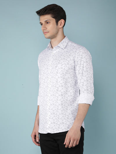 White Printed 100% Cotton Shirt-Men Shirts-Crimsoune Club