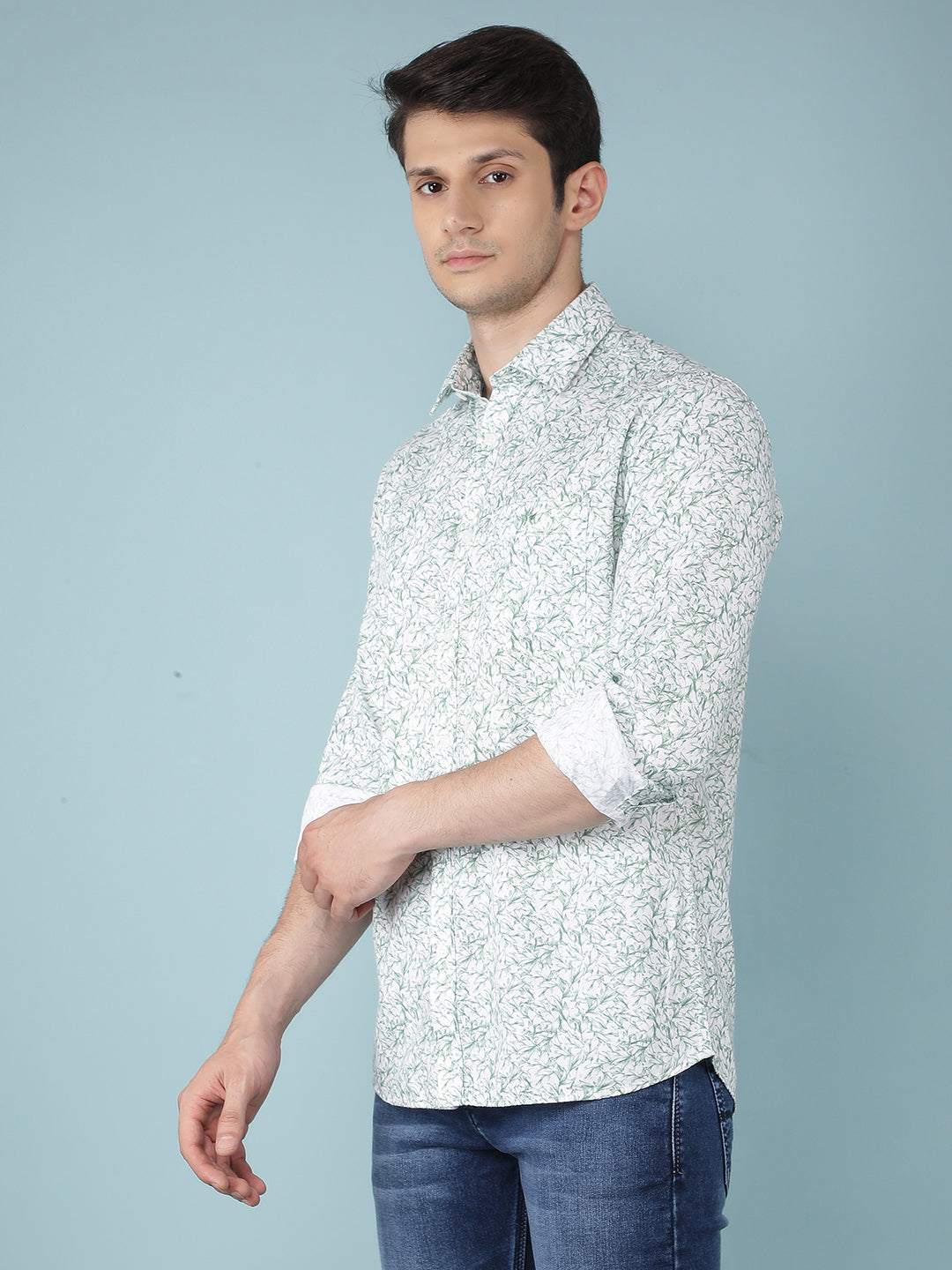 Green Floral Print 100% Cotton Shirt-Men Shirts-Crimsoune Club