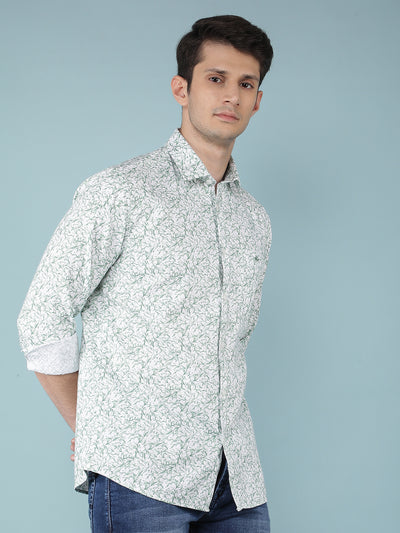 Green Floral Print 100% Cotton Shirt-Men Shirts-Crimsoune Club