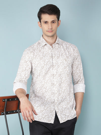 Brown Floral Print 100% Cotton Shirt-Men Shirts-Crimsoune Club