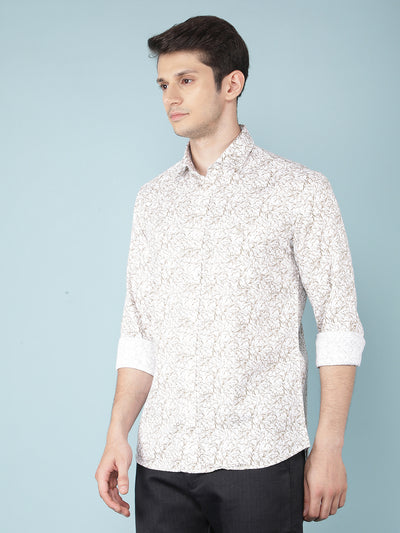 Brown Floral Print 100% Cotton Shirt-Men Shirts-Crimsoune Club