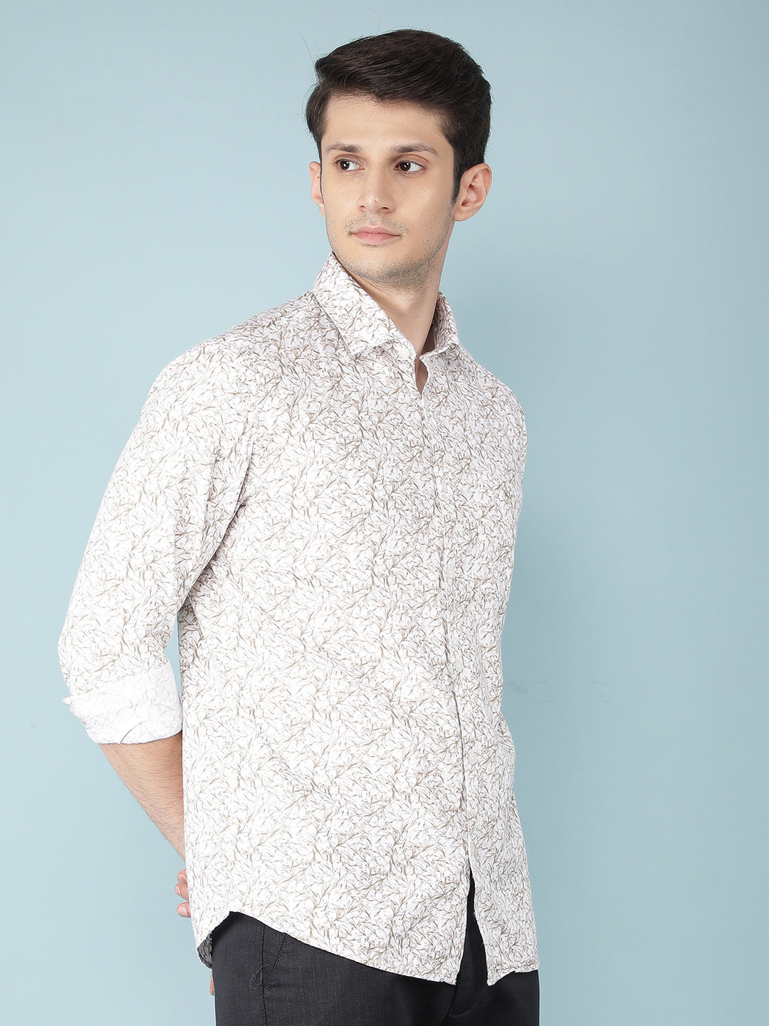 Brown Floral Print 100% Cotton Shirt-Men Shirts-Crimsoune Club