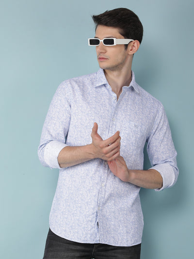 Blue Floral Print 100% Cotton Shirt-Men Shirts-Crimsoune Club