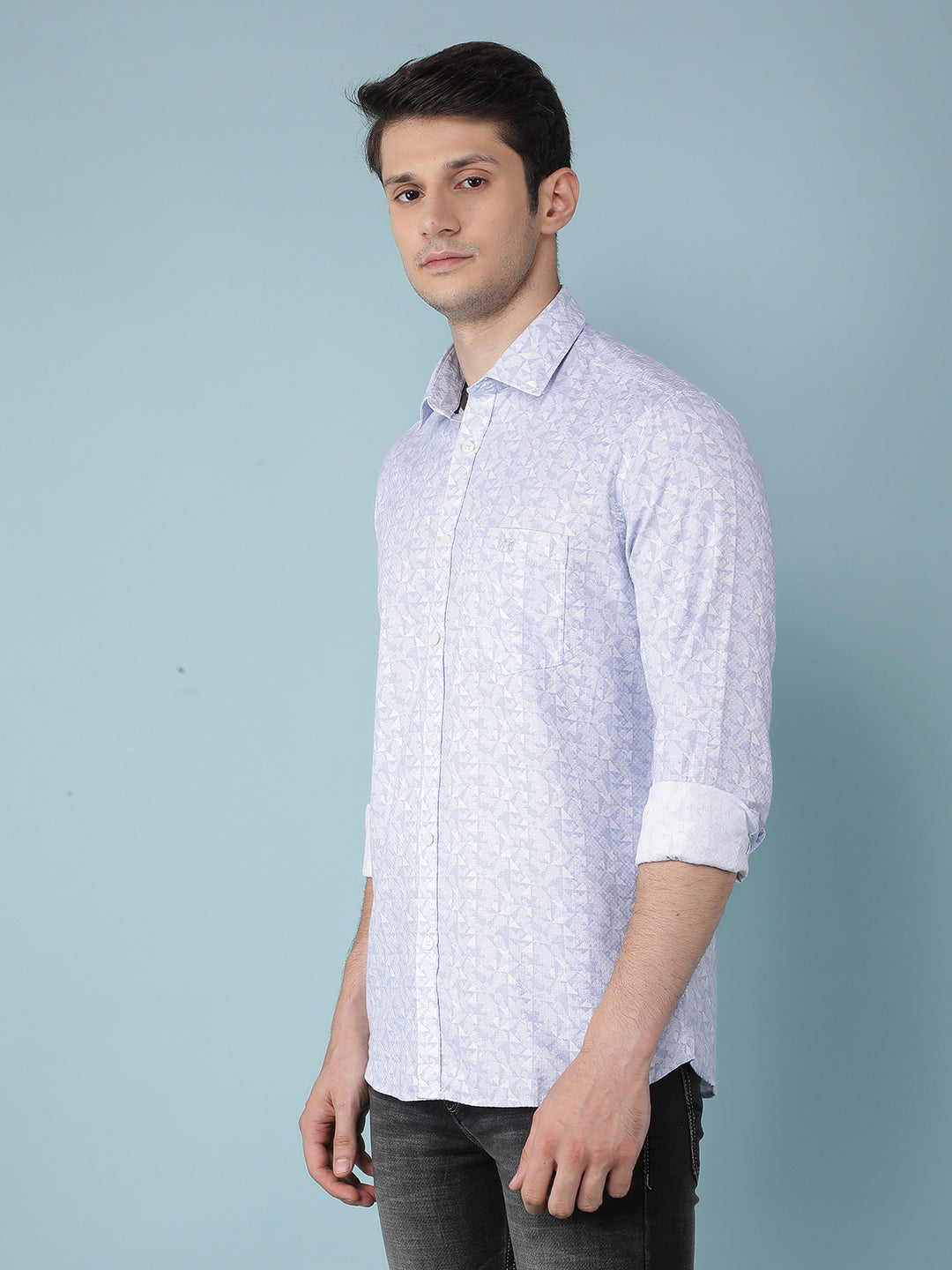 Blue Floral Print 100% Cotton Shirt-Men Shirts-Crimsoune Club