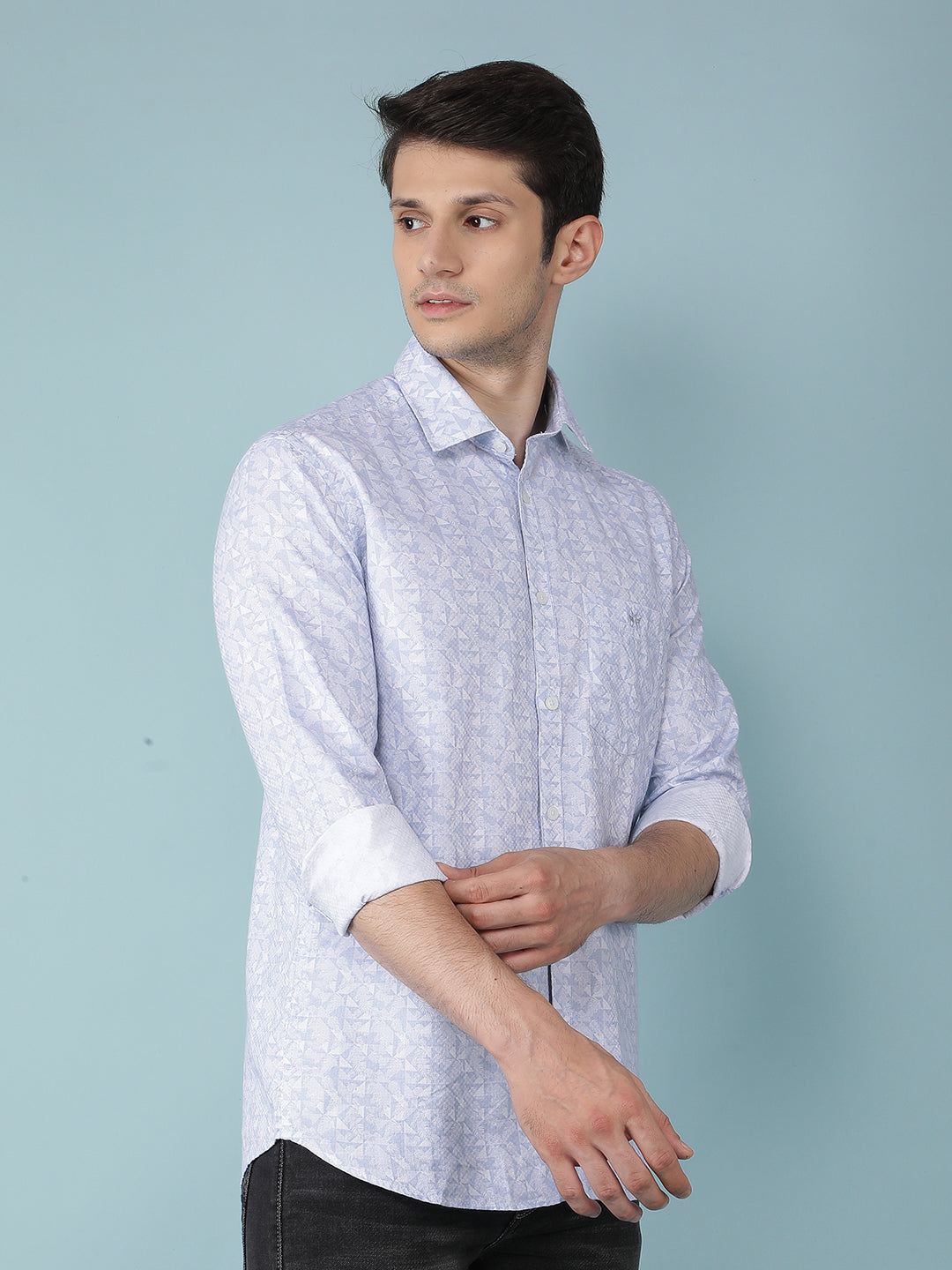 Blue Floral Print 100% Cotton Shirt-Men Shirts-Crimsoune Club