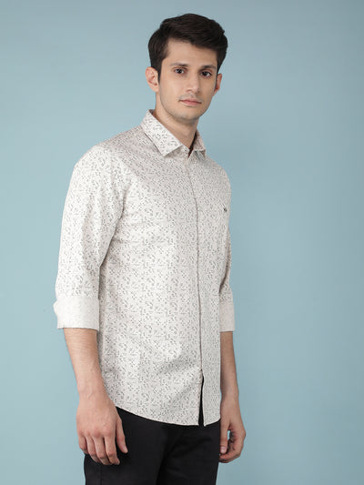 Beige Floral Print 100% Cotton Shirt-Men Shirts-Crimsoune Club