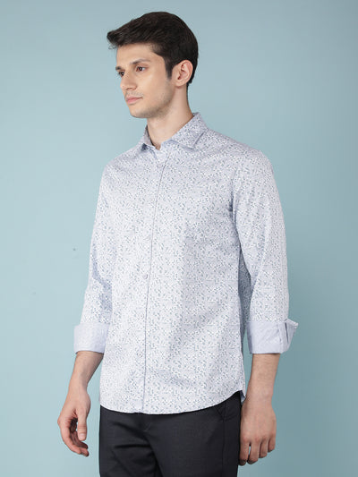 Blue Floral Print 100% Cotton Shirt-Men Shirts-Crimsoune Club