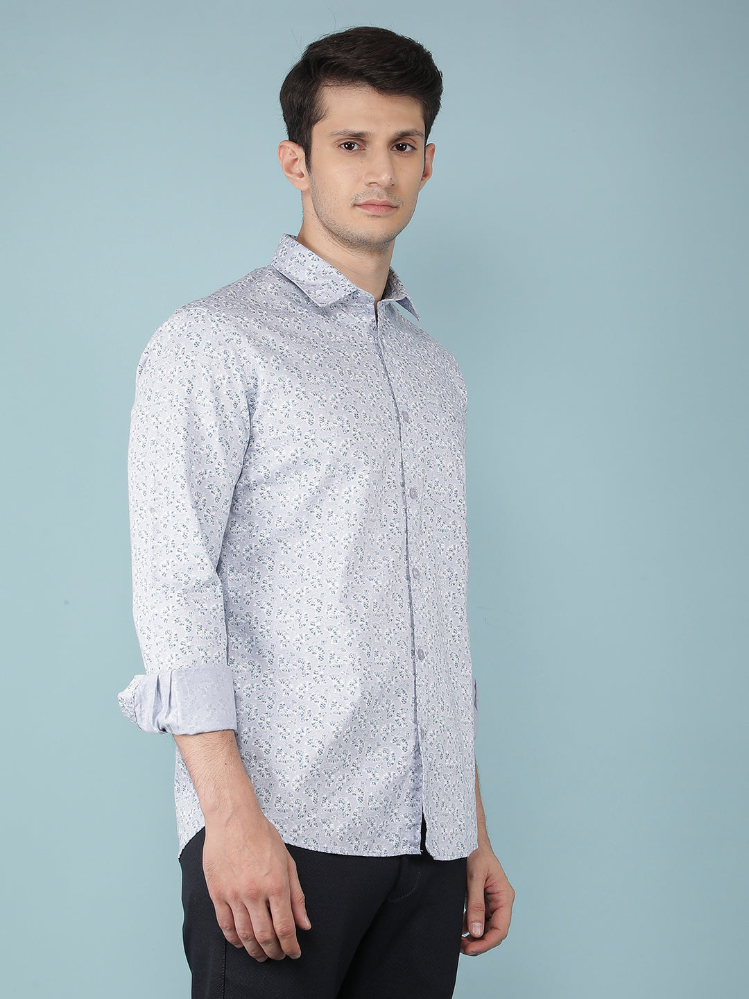 Blue Floral Print 100% Cotton Shirt-Men Shirts-Crimsoune Club