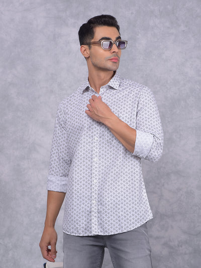 White Floral Print Shirt-Men Shirts-Crimsoune Club