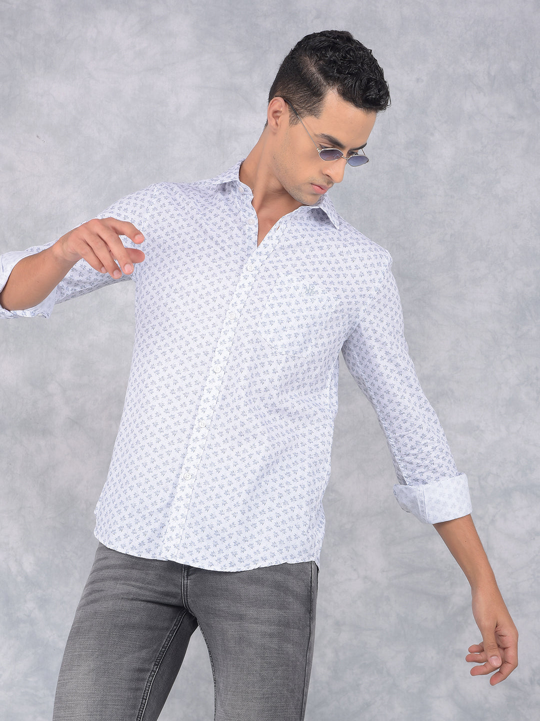 White Floral Print Shirt-Men Shirts-Crimsoune Club