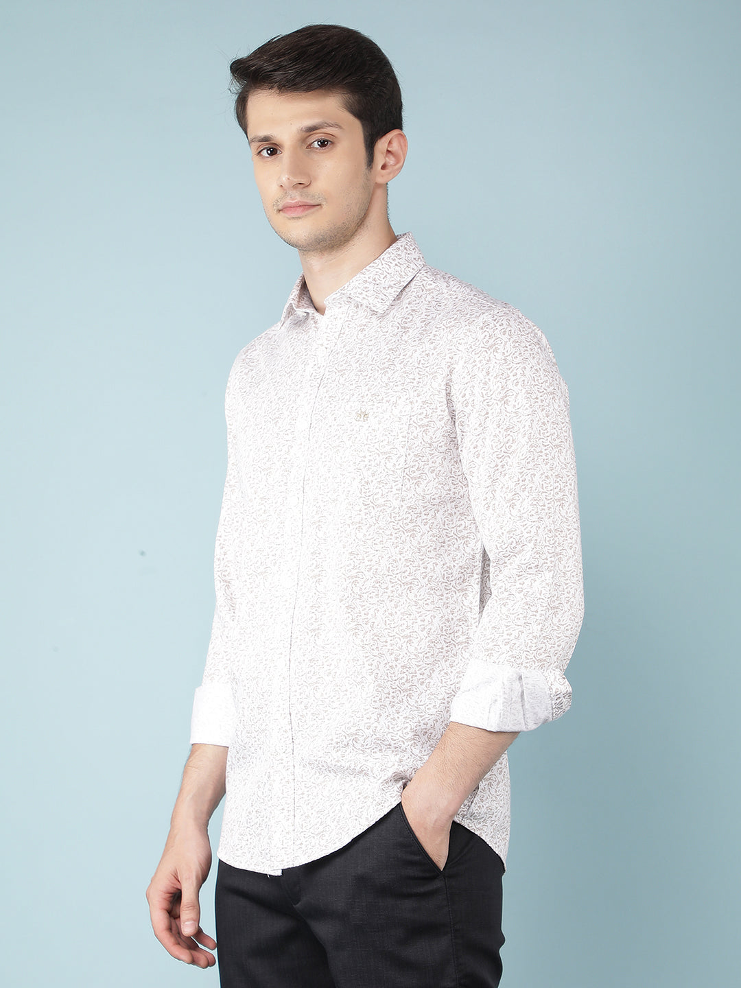 Olive Printed 100% Cotton Shirt-Men Shirts-Crimsoune Club