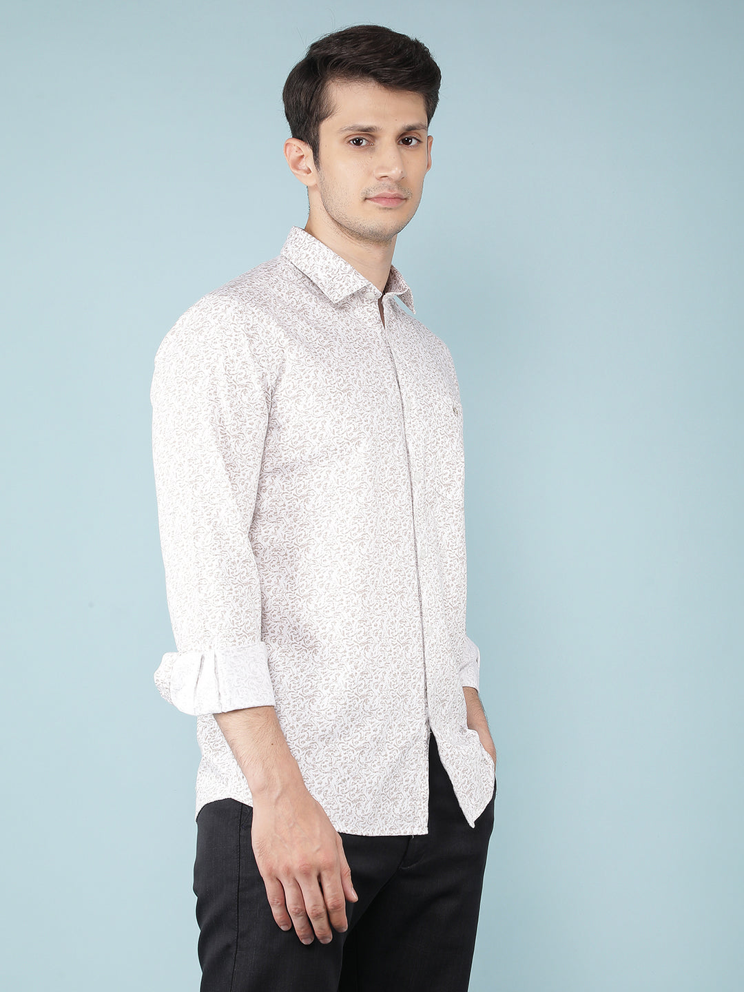 Olive Printed 100% Cotton Shirt-Men Shirts-Crimsoune Club