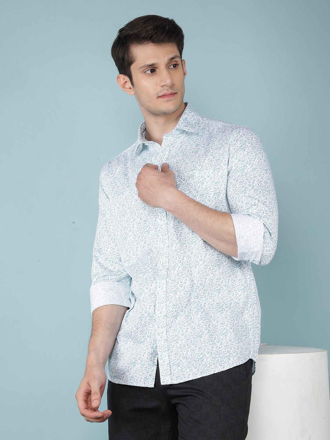 Blue Printed 100% Cotton Shirt-Men Shirts-Crimsoune Club