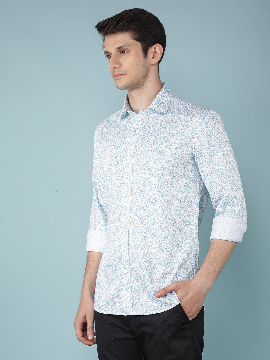 Blue Printed 100% Cotton Shirt-Men Shirts-Crimsoune Club