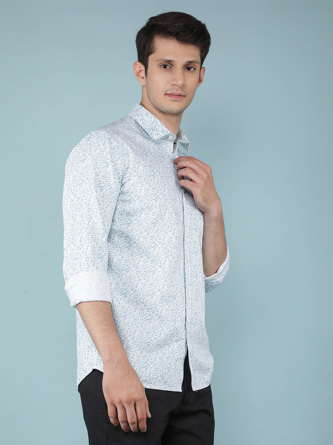 Blue Printed 100% Cotton Shirt-Men Shirts-Crimsoune Club