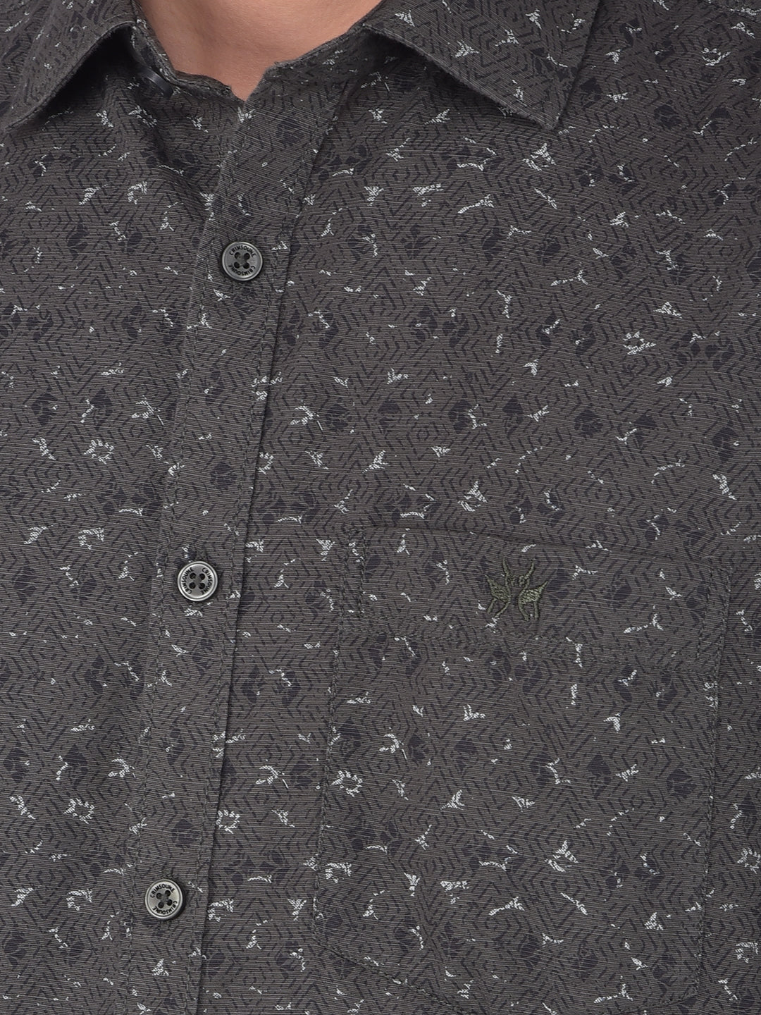 Olive Printed 100% Cotton Shirt-Men Shirts-Crimsoune Club