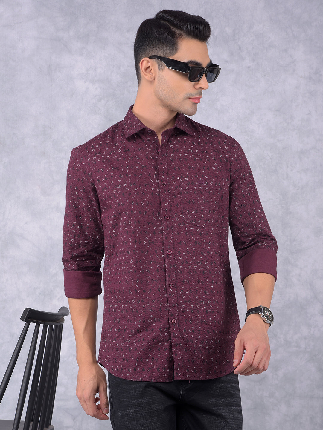 Wine Printed 100% Cotton Shirt-Men Shirts-Crimsoune Club