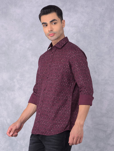 Wine Printed 100% Cotton Shirt-Men Shirts-Crimsoune Club