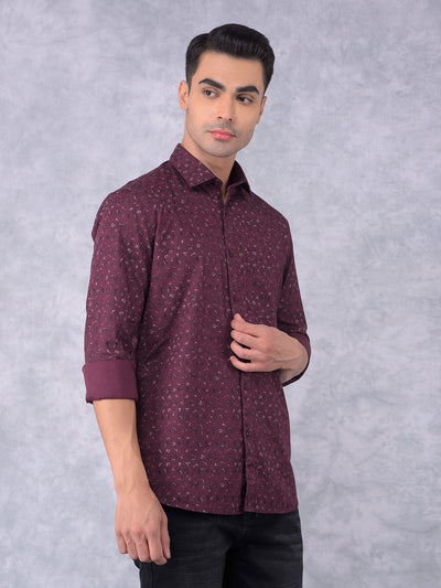 Wine Printed 100% Cotton Shirt-Men Shirts-Crimsoune Club