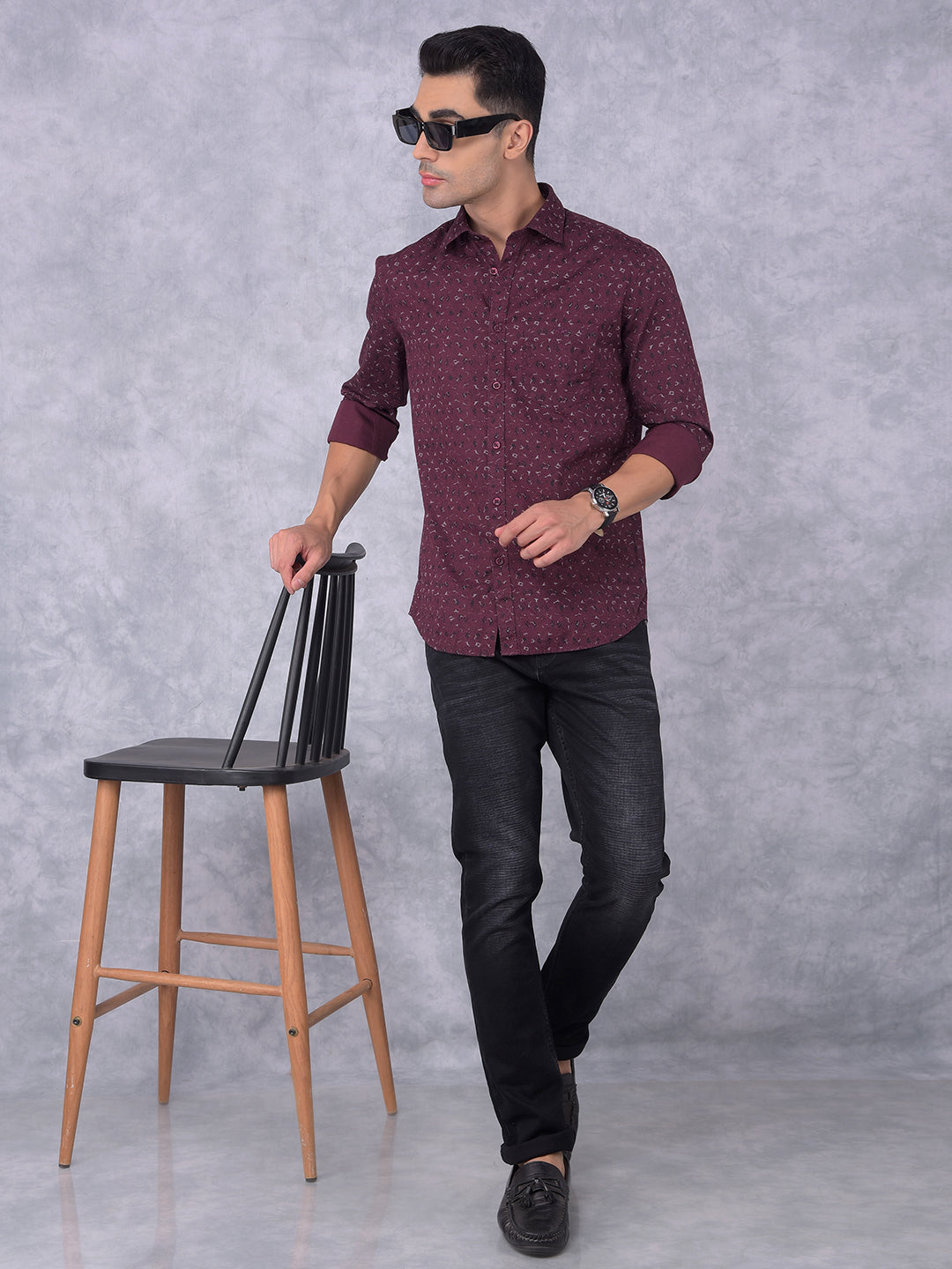 Wine Printed 100% Cotton Shirt-Men Shirts-Crimsoune Club