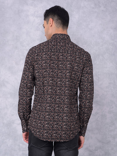 Brown Printed 100% Cotton Shirt-Men Shirts-Crimsoune Club