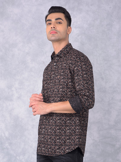 Brown Printed 100% Cotton Shirt-Men Shirts-Crimsoune Club