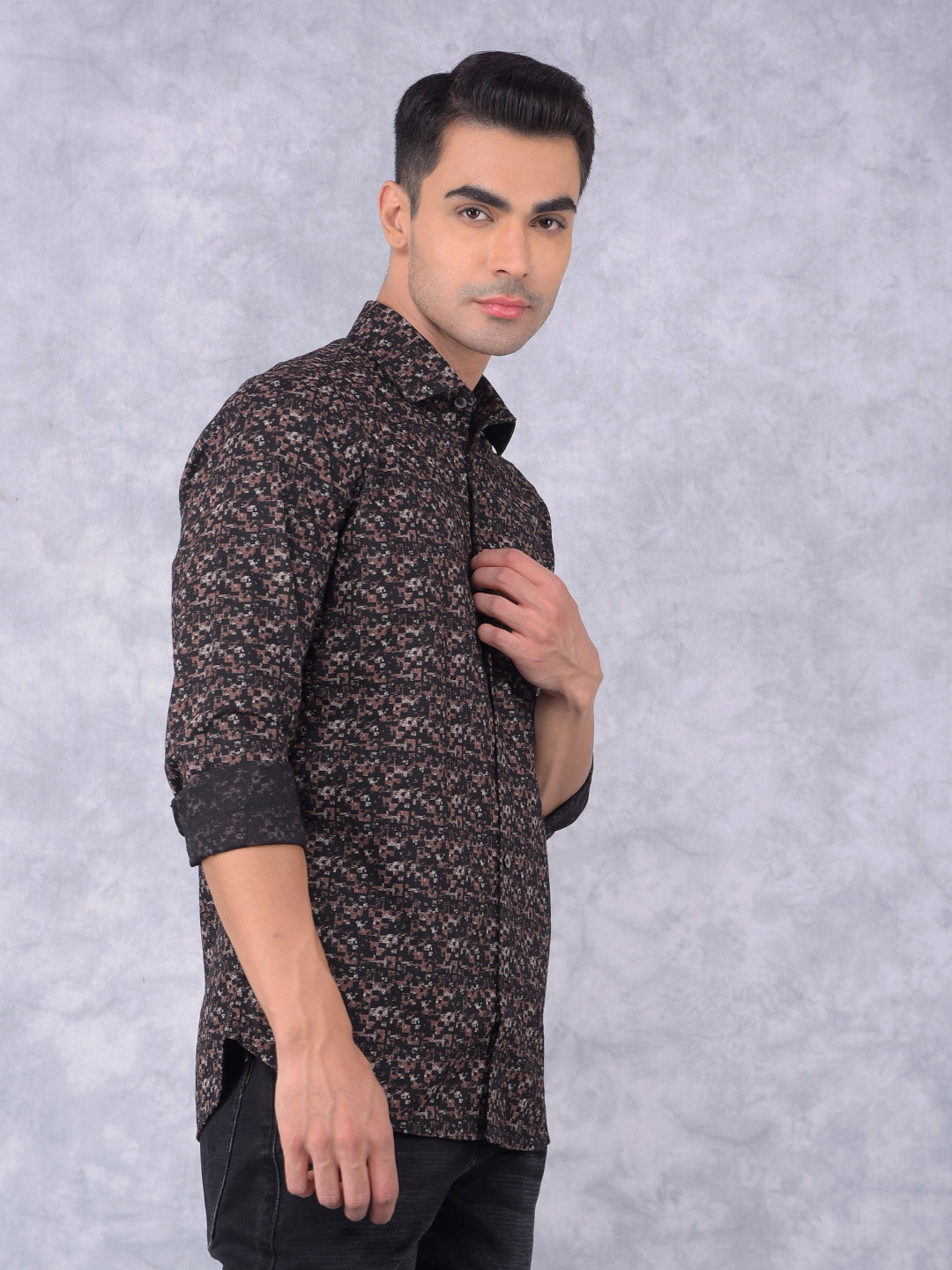 Brown Printed 100% Cotton Shirt-Men Shirts-Crimsoune Club