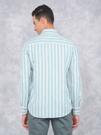 Green Vertical Stripes 100% Cotton Shirt-Men Shirts-Crimsoune Club