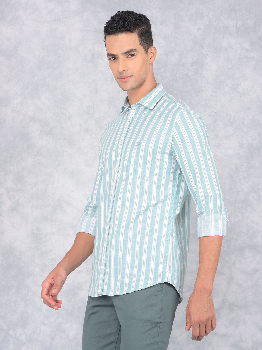 Green Vertical Stripes 100% Cotton Shirt-Men Shirts-Crimsoune Club