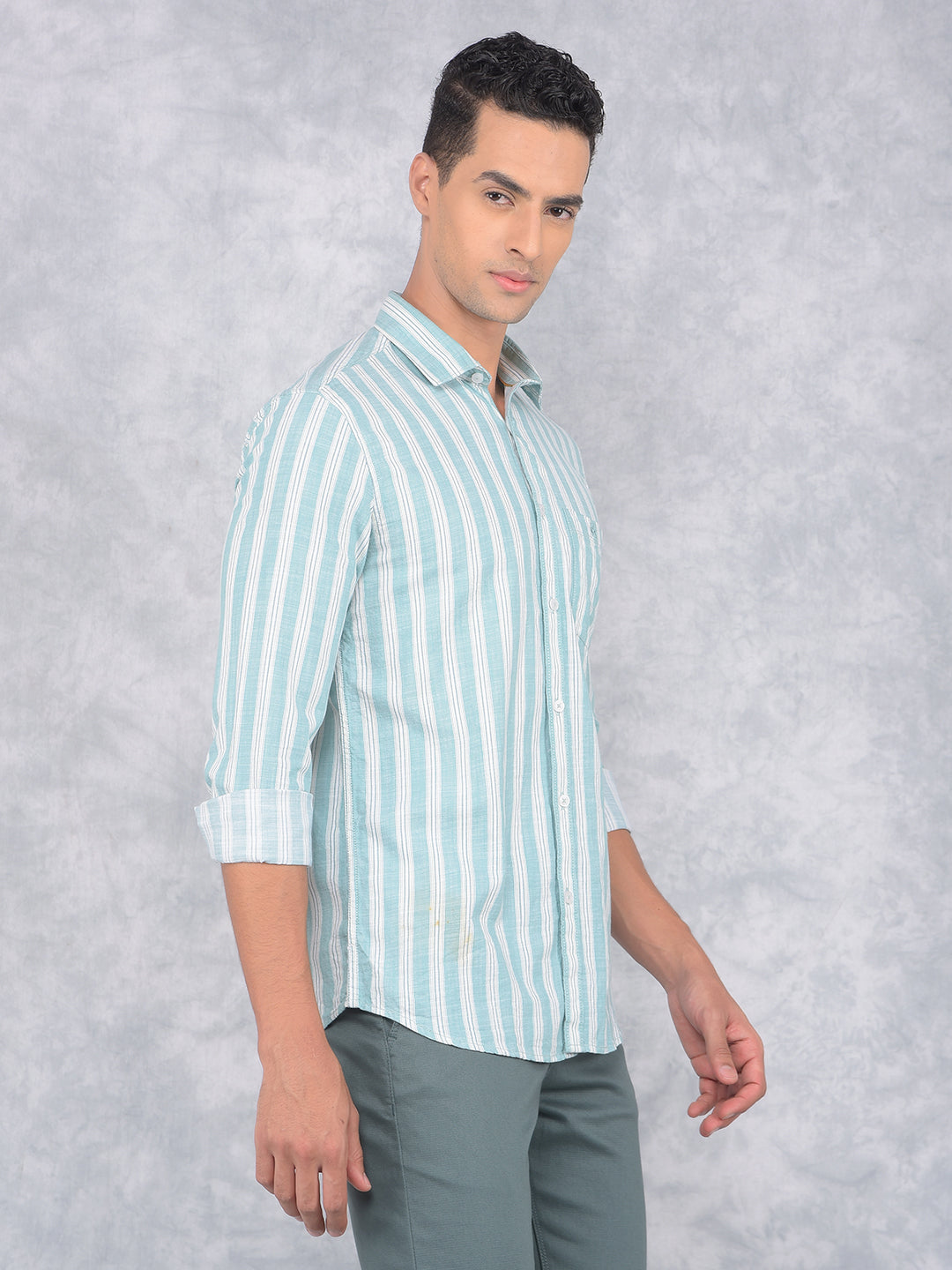 Green Vertical Stripes 100% Cotton Shirt-Men Shirts-Crimsoune Club