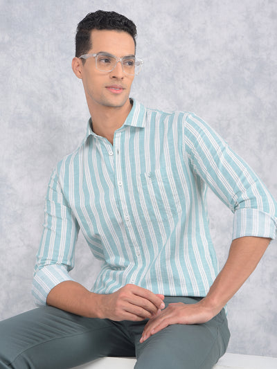 Green Vertical Stripes 100% Cotton Shirt-Men Shirts-Crimsoune Club