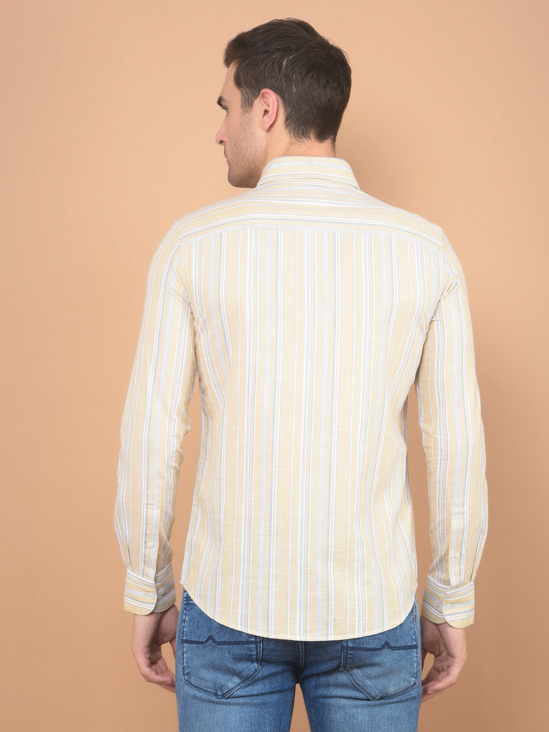 Beige Vertical Striped 100% Cotton Shirt-Men Shirts-Crimsoune Club