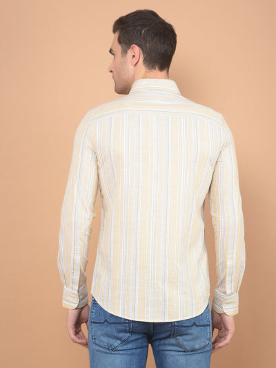 Beige Vertical Striped 100% Cotton Shirt-Men Shirts-Crimsoune Club