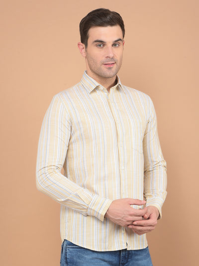 Beige Vertical Striped 100% Cotton Shirt-Men Shirts-Crimsoune Club