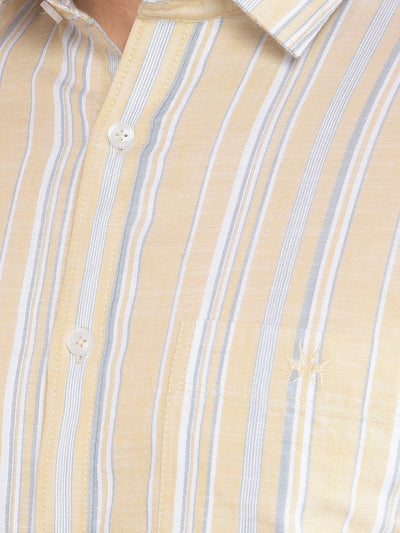 Beige Vertical Striped 100% Cotton Shirt-Men Shirts-Crimsoune Club