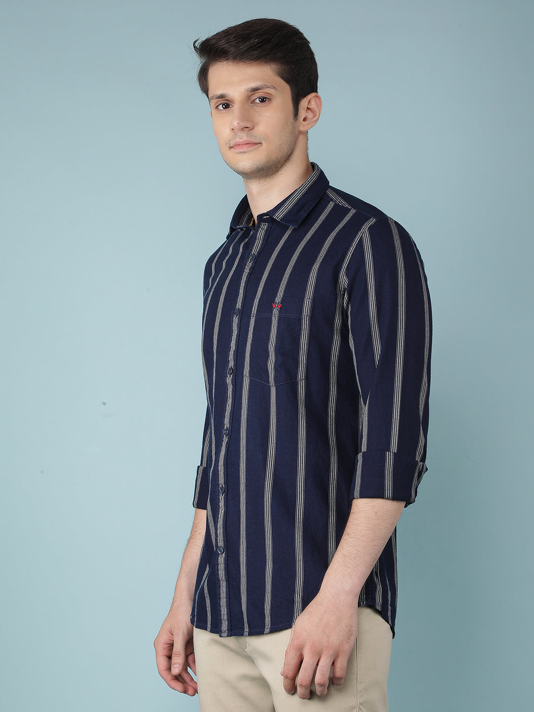 Navy Blue Vertical Stripes 100% Cotton Shirt-Men Shirts-Crimsoune Club