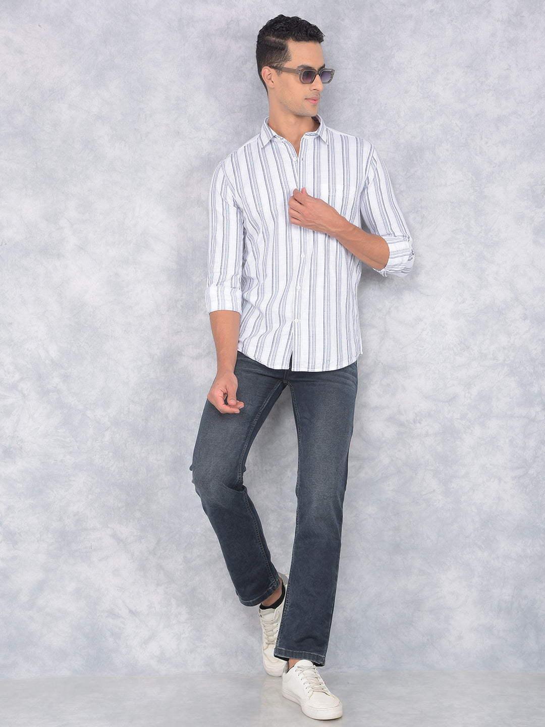 White Vertical Stripes 100% Cotton Shirt-Men Shirts-Crimsoune Club