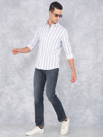 White Vertical Stripes 100% Cotton Shirt-Men Shirts-Crimsoune Club